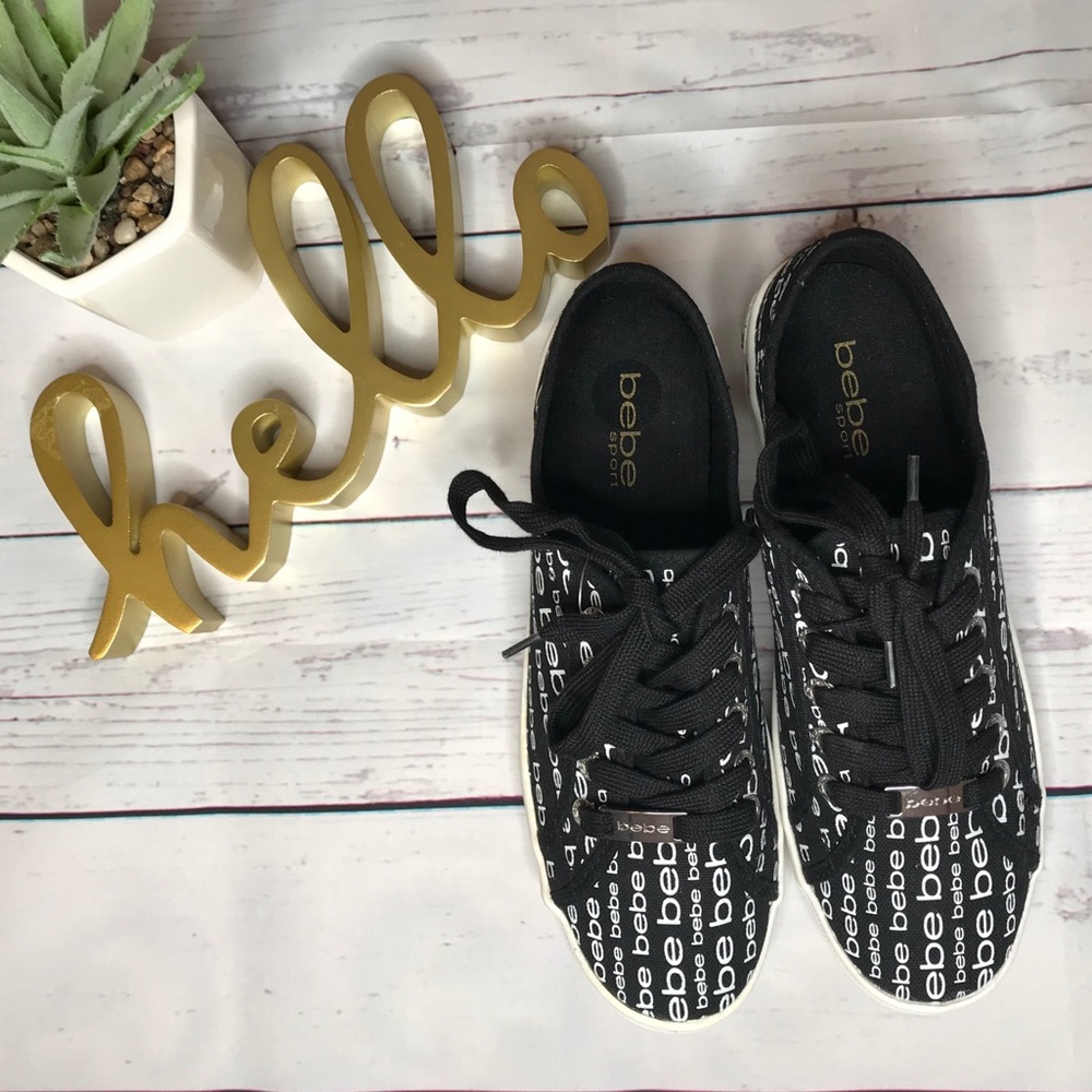 Bebe Black Canvas Logo Sneakers